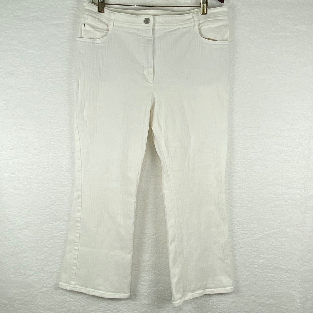 Akris‎ Punto White Cropped Flare Denim Trousers Size 14 Mid Rise Cotton Blend